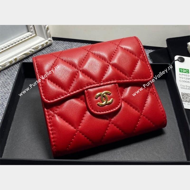 Chanel Classic Small Flap Wallet AP0231 in Lambskin Red/Gold (keke-23101005)