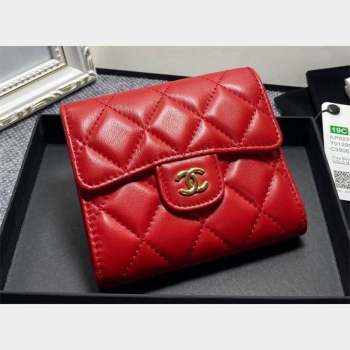 Chanel Classic Small Flap Wallet AP0231 in Lambskin Red/Gold (keke-23101005)