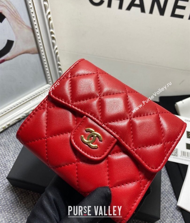 Chanel Classic Small Flap Wallet AP0231 in Lambskin Red/Gold (keke-23101005)