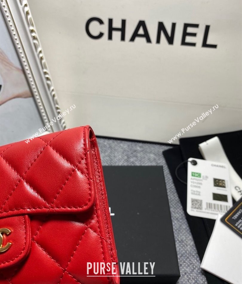 Chanel Classic Small Flap Wallet AP0231 in Lambskin Red/Gold (keke-23101005)