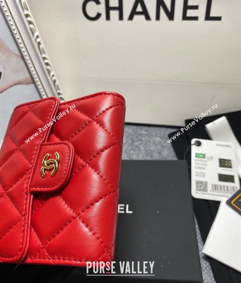 Chanel Classic Small Flap Wallet AP0231 in Lambskin Red/Gold (keke-23101005)