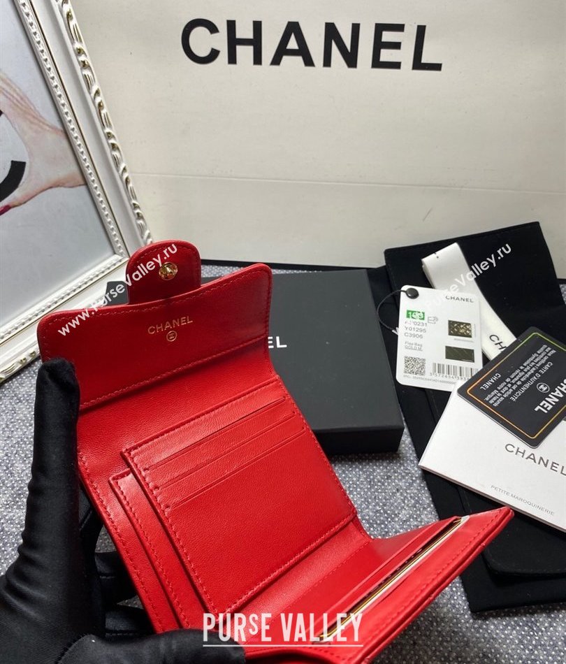 Chanel Classic Small Flap Wallet AP0231 in Lambskin Red/Gold (keke-23101005)