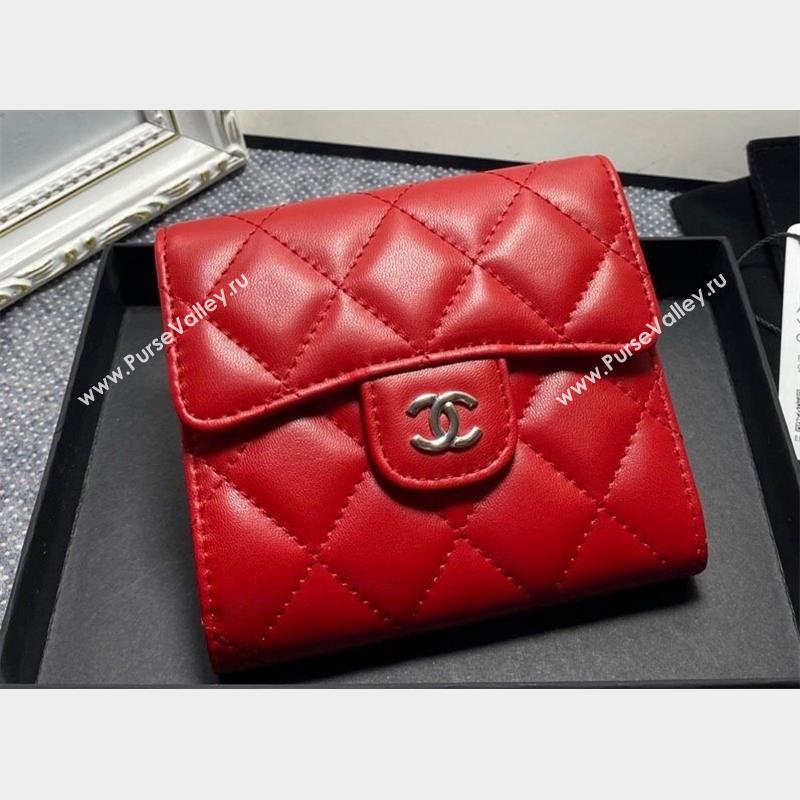 Chanel Classic Small Flap Wallet AP0231 in Lambskin Red/Silver (keke-23101006)