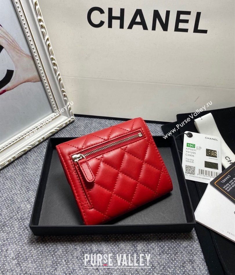 Chanel Classic Small Flap Wallet AP0231 in Lambskin Red/Silver (keke-23101006)
