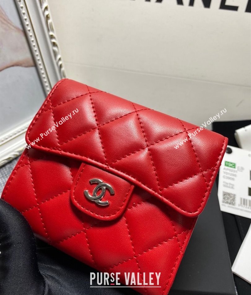 Chanel Classic Small Flap Wallet AP0231 in Lambskin Red/Silver (keke-23101006)