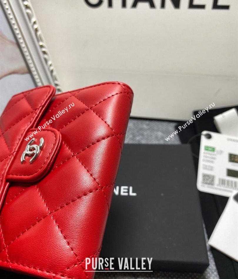 Chanel Classic Small Flap Wallet AP0231 in Lambskin Red/Silver (keke-23101006)