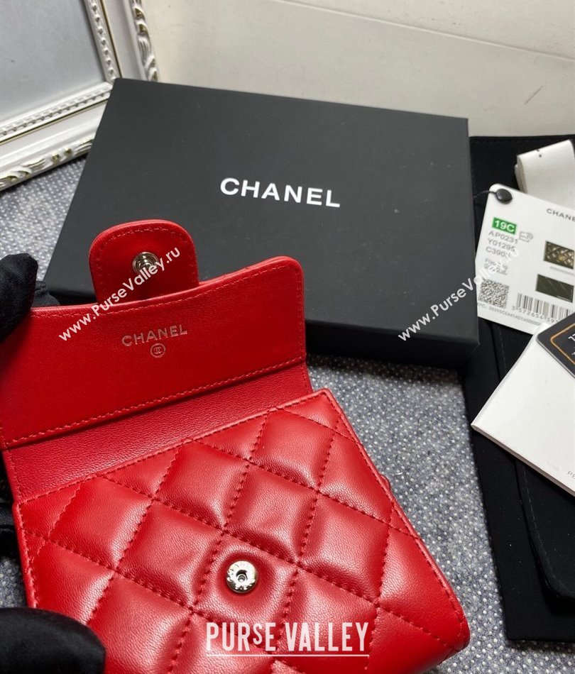 Chanel Classic Small Flap Wallet AP0231 in Lambskin Red/Silver (keke-23101006)