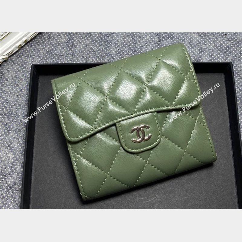 Chanel Classic Small Flap Wallet AP0231 in Lambskin Green/Silver (keke-23101010)