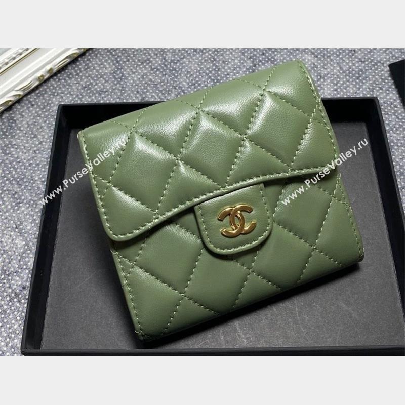 Chanel Classic Small Flap Wallet AP0231 in Lambskin Green/Gold (keke-23101009)