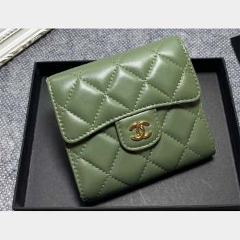 Chanel Classic Small Flap Wallet AP0231 in Lambskin Green/Gold (keke-23101009)
