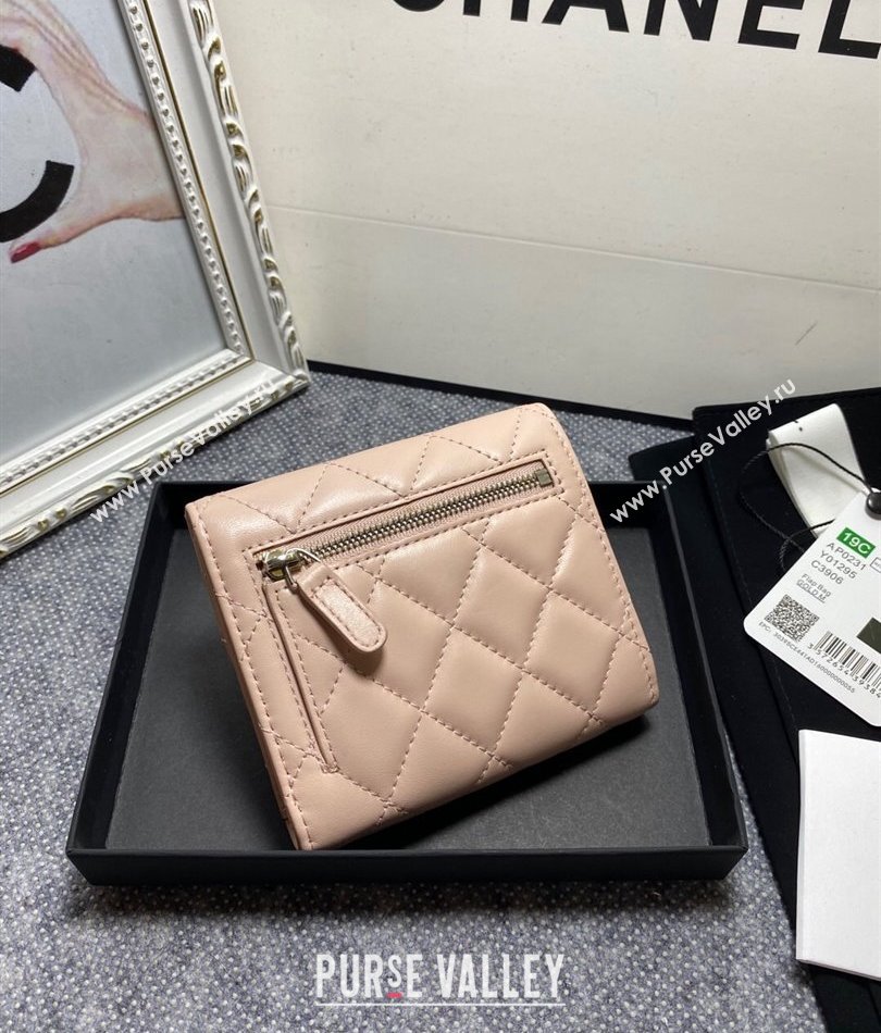 Chanel Classic Small Flap Wallet AP0231 in Lambskin Beige/Silver (keke-23101008)