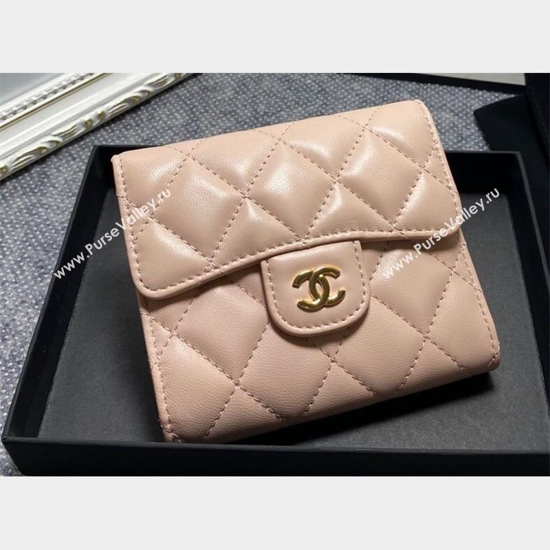 Chanel Classic Small Flap Wallet AP0231 in Lambskin Beige/Gold (keke-23101007)