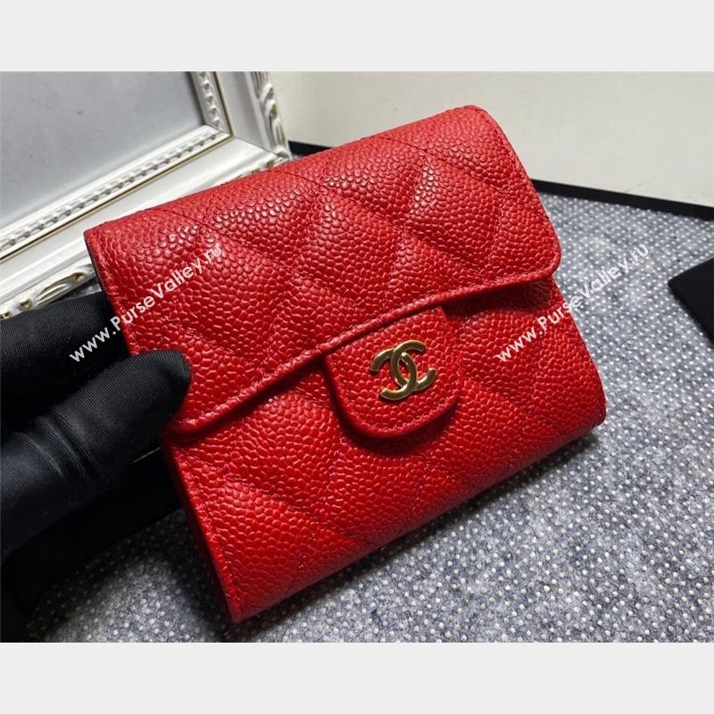 Chanel Classic Small Flap Wallet AP0231 in Grained Calfskin Red/Gold (keke-23101101)