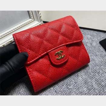Chanel Classic Small Flap Wallet AP0231 in Grained Calfskin Red/Gold (keke-23101101)