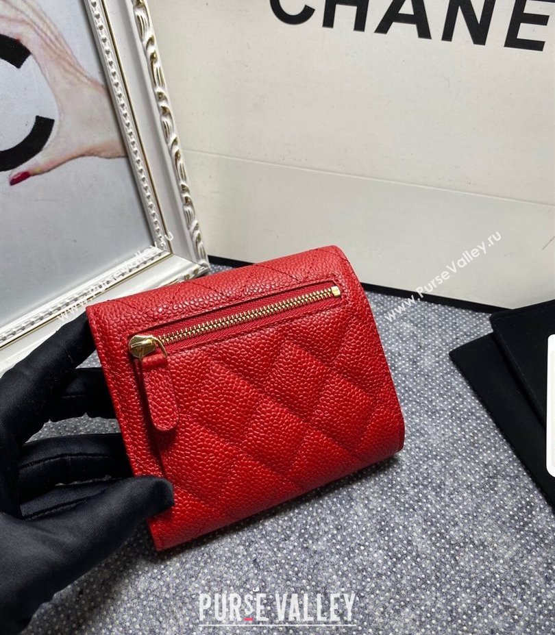 Chanel Classic Small Flap Wallet AP0231 in Grained Calfskin Red/Gold (keke-23101101)
