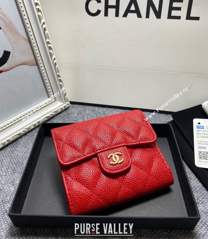 Chanel Classic Small Flap Wallet AP0231 in Grained Calfskin Red/Gold (keke-23101101)
