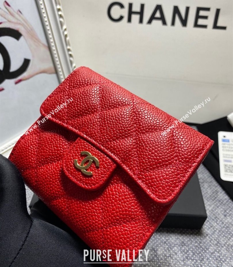 Chanel Classic Small Flap Wallet AP0231 in Grained Calfskin Red/Gold (keke-23101101)