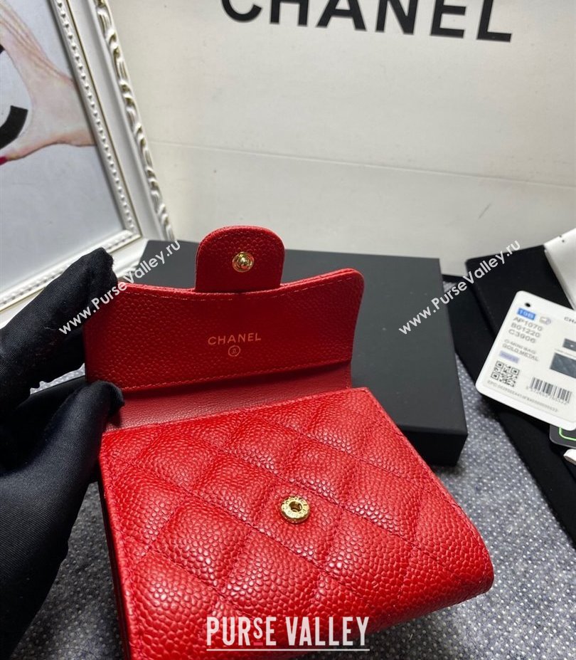 Chanel Classic Small Flap Wallet AP0231 in Grained Calfskin Red/Gold (keke-23101101)