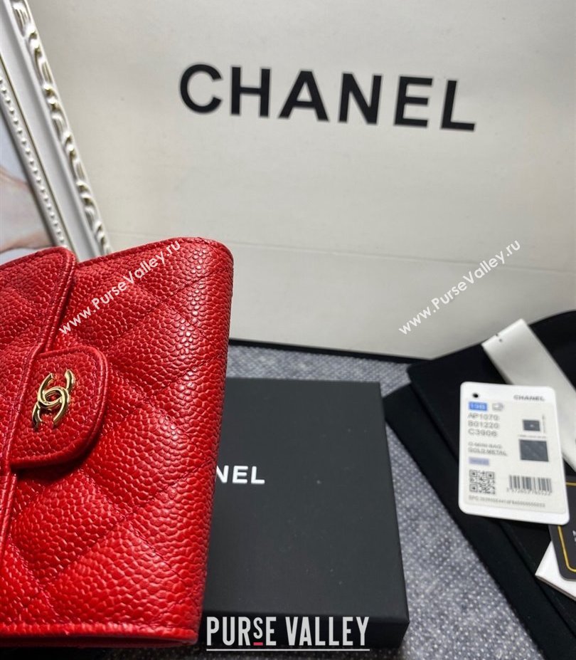 Chanel Classic Small Flap Wallet AP0231 in Grained Calfskin Red/Gold (keke-23101101)