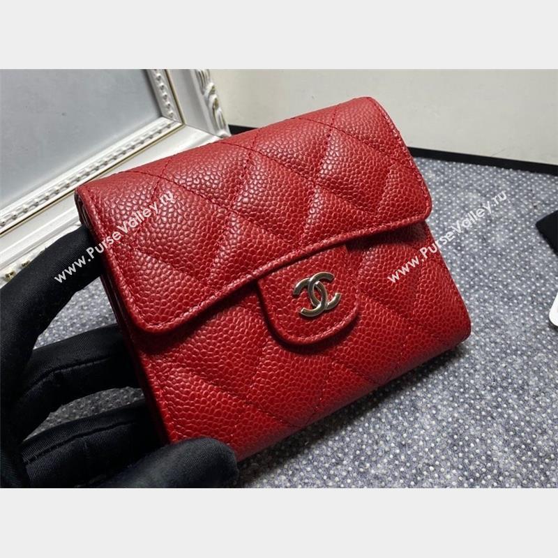 Chanel Classic Small Flap Wallet AP0231 in Grained Calfskin Red/Silver (keke-23101102)