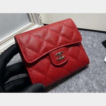 Chanel Classic Small Flap Wallet AP0231 in Grained Calfskin Red/Silver (keke-23101102)
