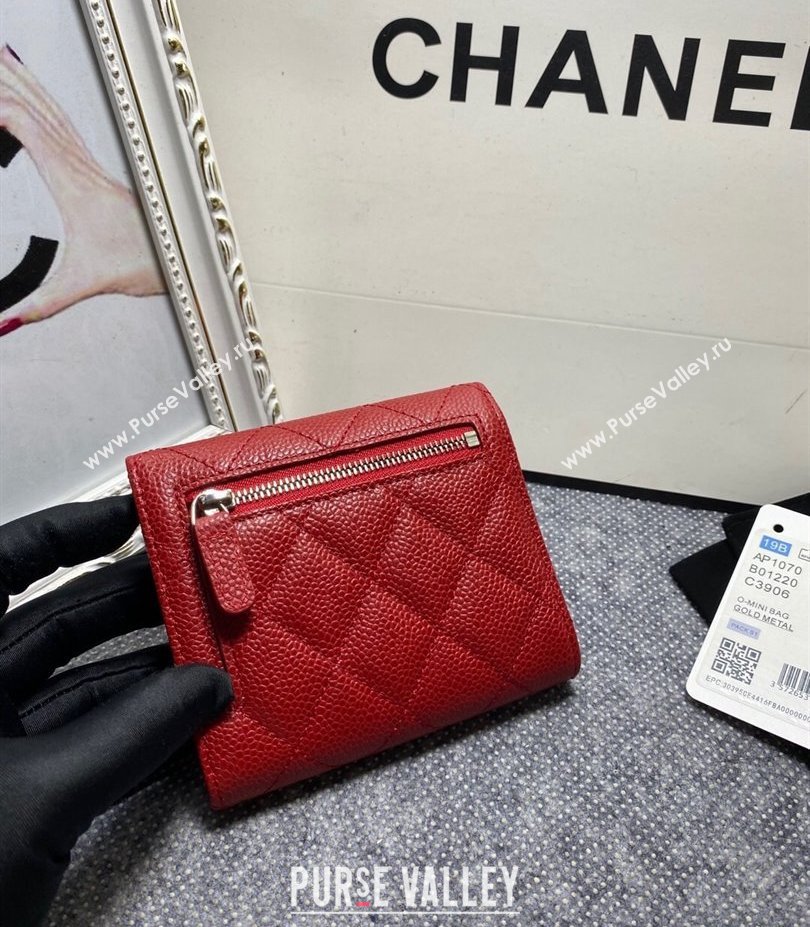 Chanel Classic Small Flap Wallet AP0231 in Grained Calfskin Red/Silver (keke-23101102)
