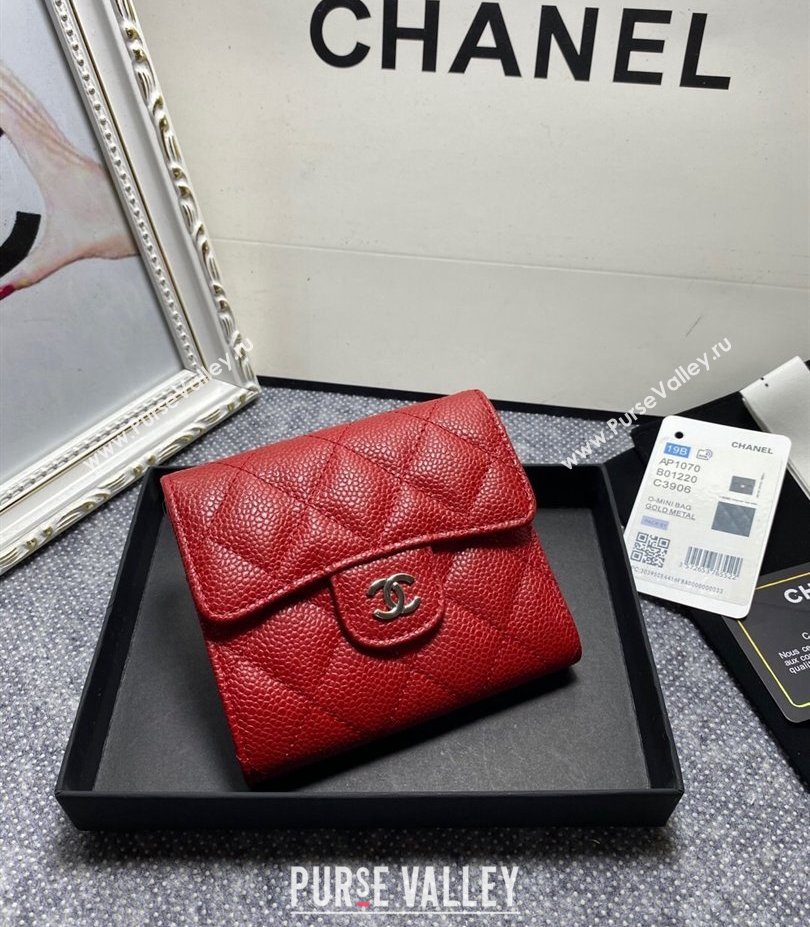 Chanel Classic Small Flap Wallet AP0231 in Grained Calfskin Red/Silver (keke-23101102)