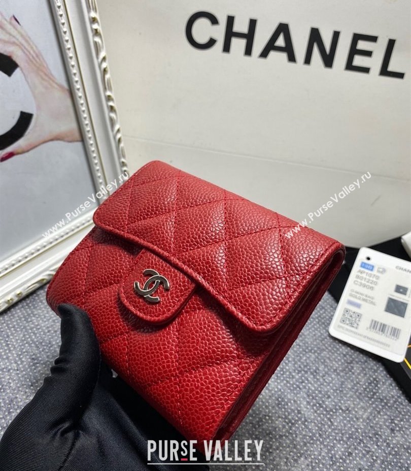 Chanel Classic Small Flap Wallet AP0231 in Grained Calfskin Red/Silver (keke-23101102)
