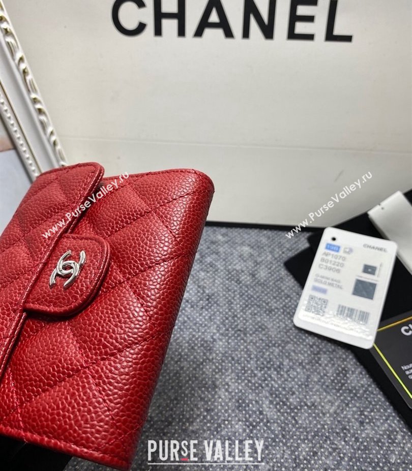 Chanel Classic Small Flap Wallet AP0231 in Grained Calfskin Red/Silver (keke-23101102)