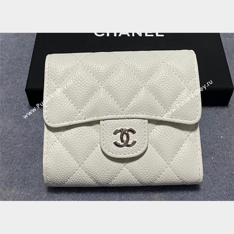 Chanel Classic Small Flap Wallet AP0231 in Grained Calfskin White/Silver (keke-23101106)
