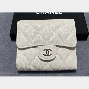 Chanel Classic Small Flap Wallet AP0231 in Grained Calfskin White/Silver (keke-23101106)