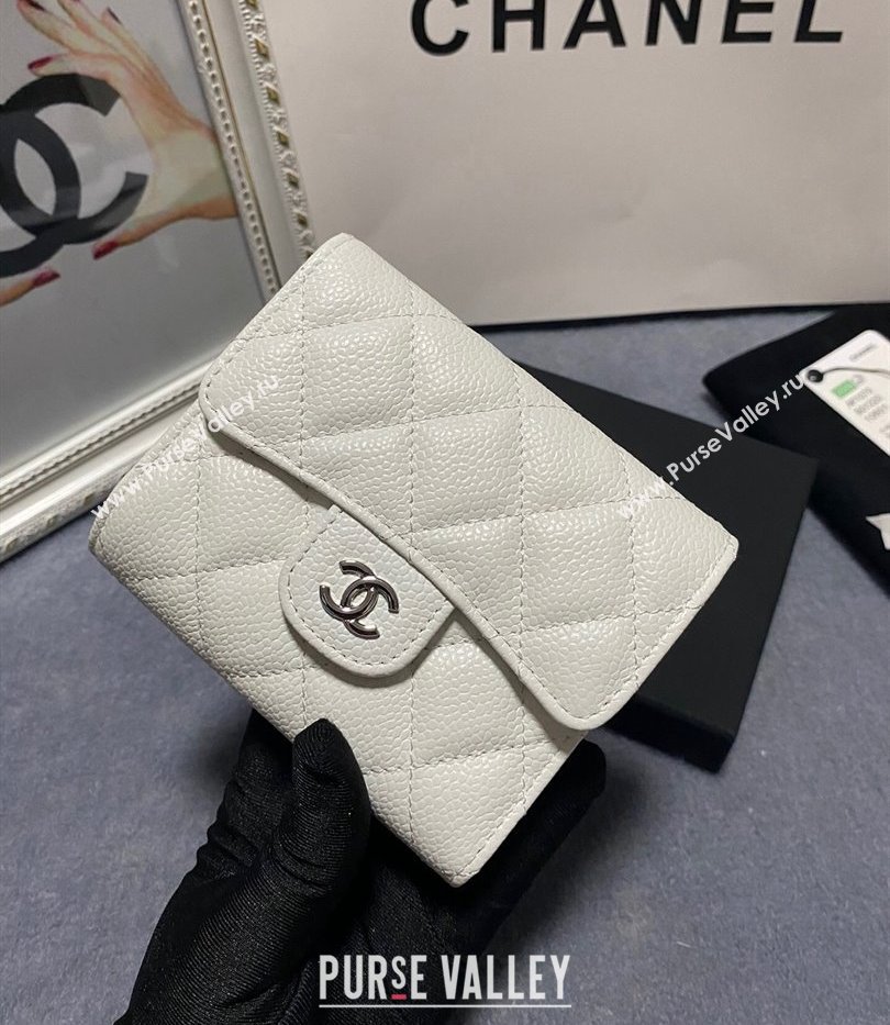 Chanel Classic Small Flap Wallet AP0231 in Grained Calfskin White/Silver (keke-23101106)
