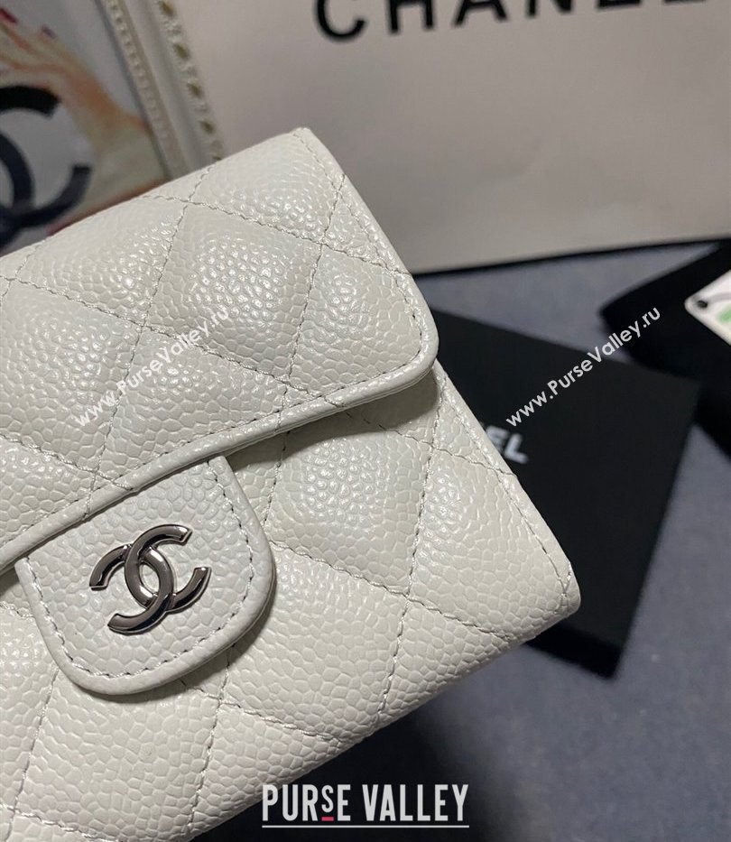 Chanel Classic Small Flap Wallet AP0231 in Grained Calfskin White/Silver (keke-23101106)