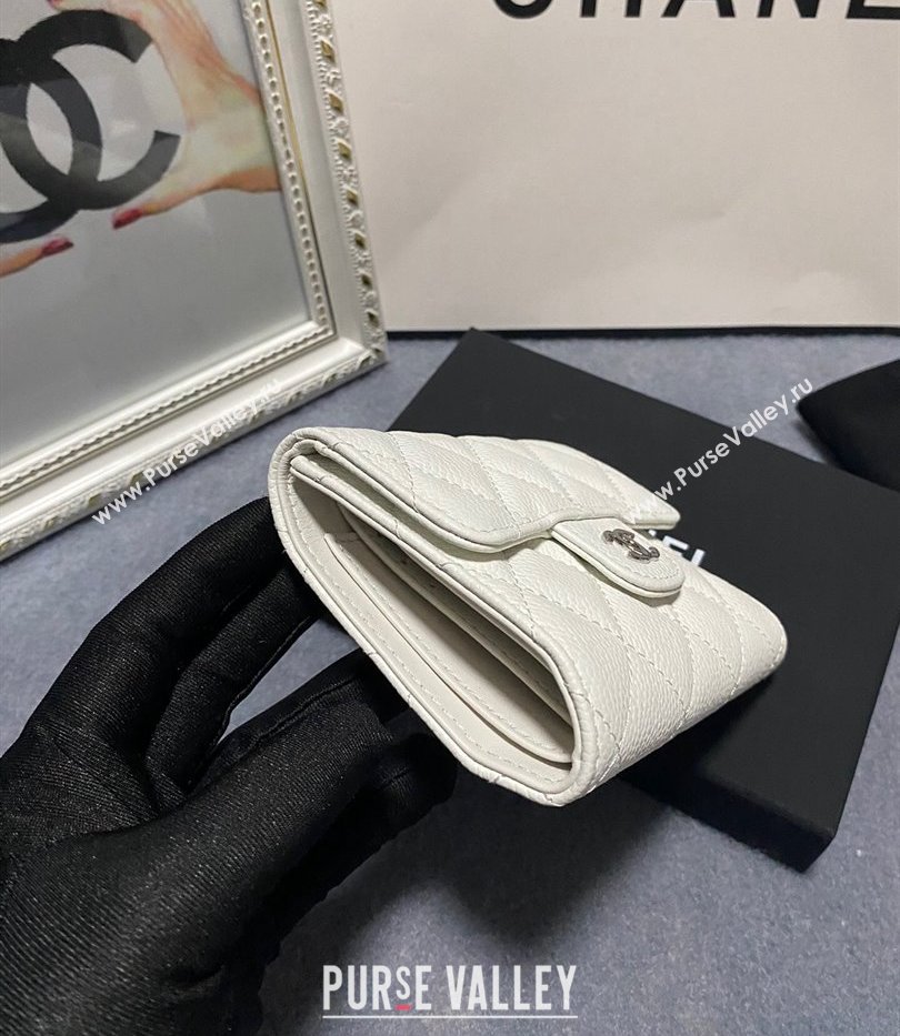Chanel Classic Small Flap Wallet AP0231 in Grained Calfskin White/Silver (keke-23101106)