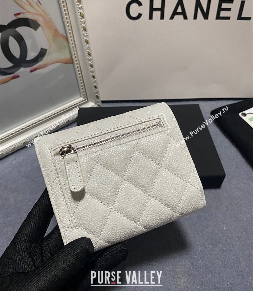 Chanel Classic Small Flap Wallet AP0231 in Grained Calfskin White/Silver (keke-23101106)