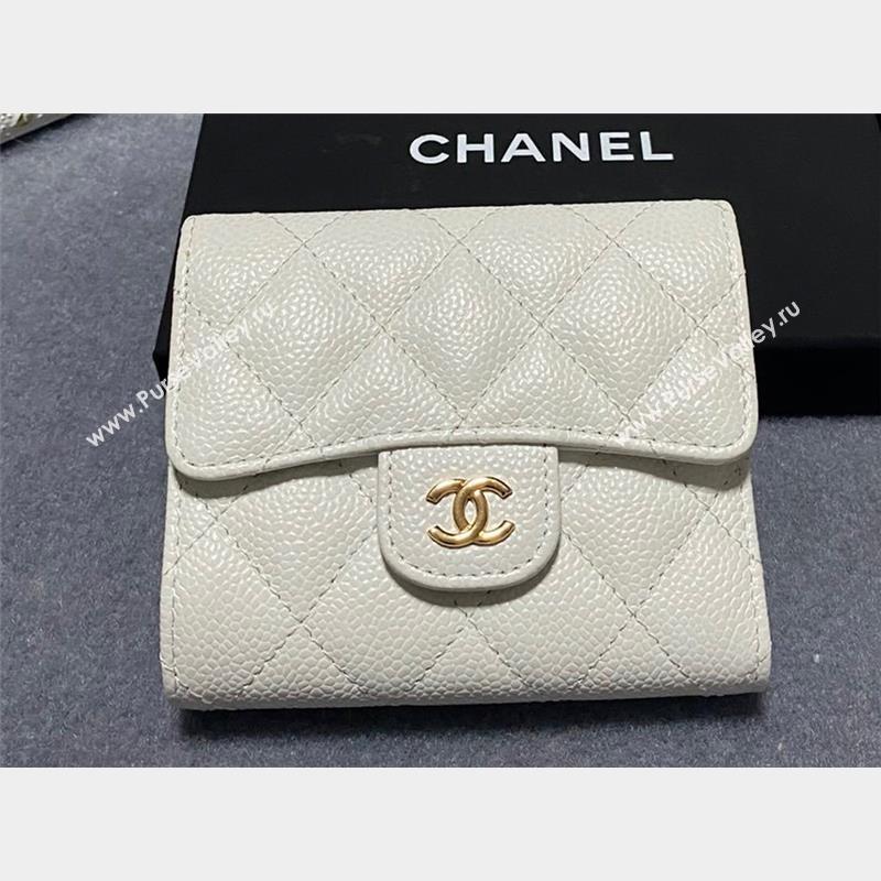 Chanel Classic Small Flap Wallet AP0231 in Grained Calfskin White/Gold (keke-23101105)