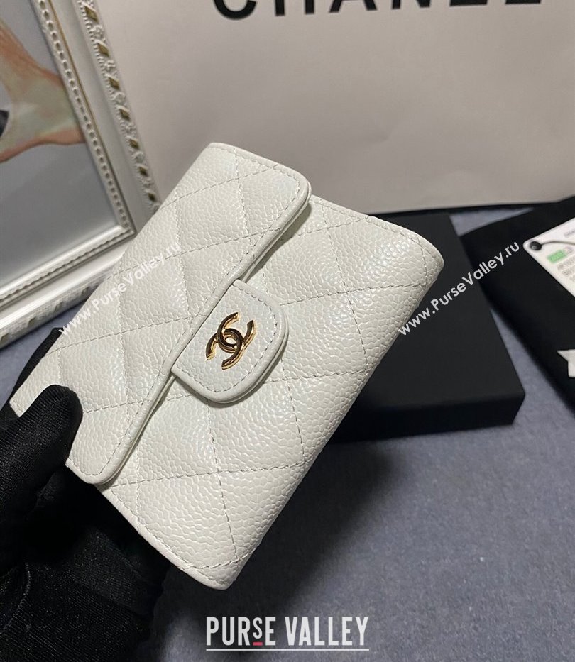 Chanel Classic Small Flap Wallet AP0231 in Grained Calfskin White/Gold (keke-23101105)