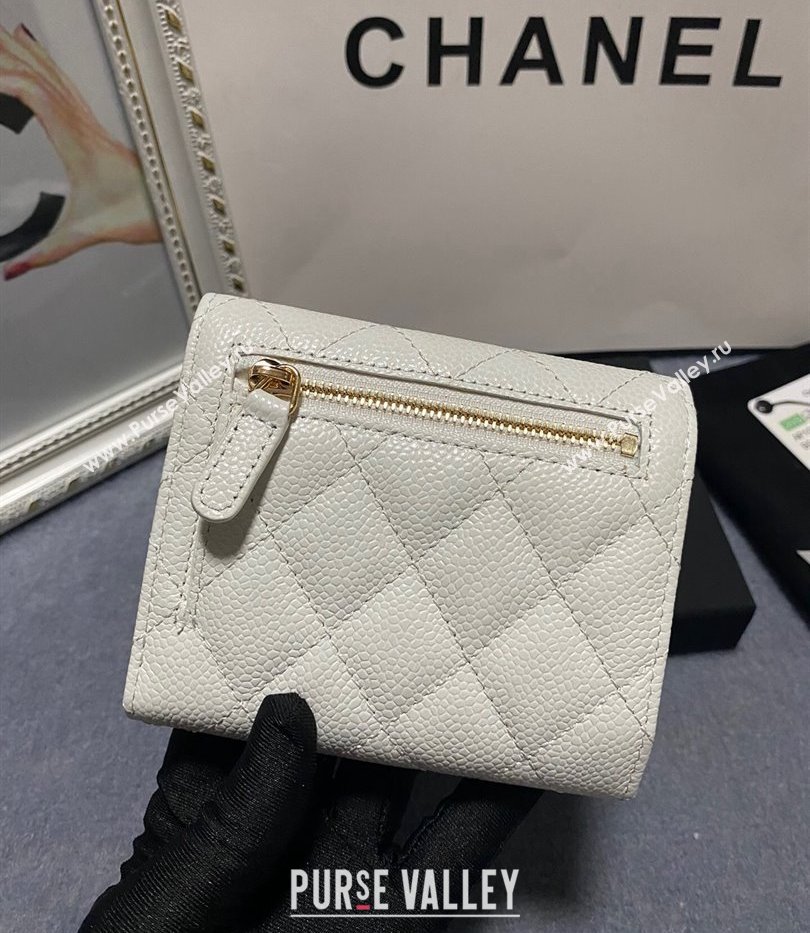Chanel Classic Small Flap Wallet AP0231 in Grained Calfskin White/Gold (keke-23101105)