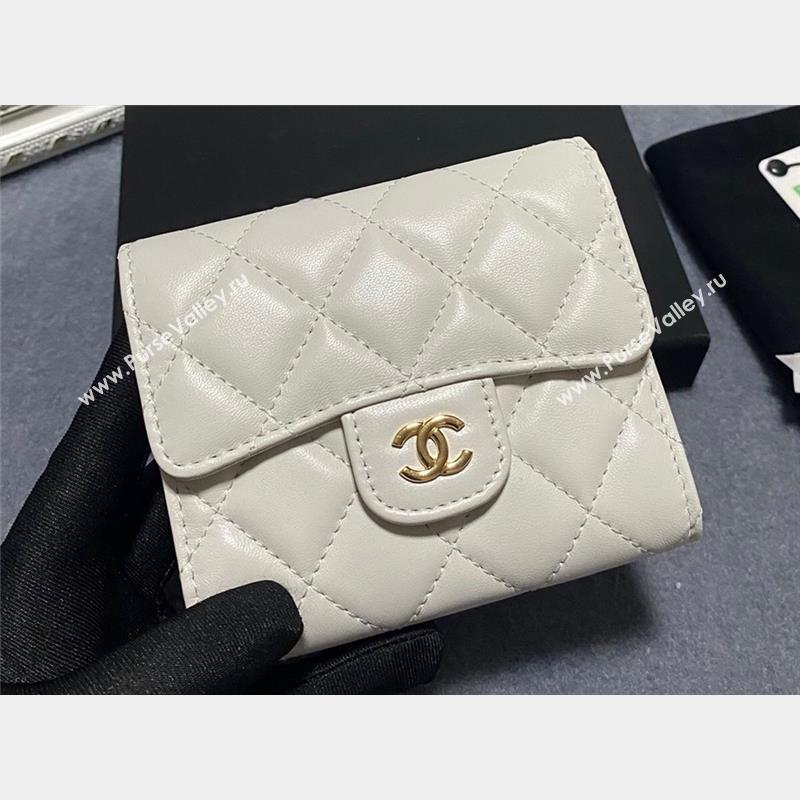 Chanel Classic Small Flap Wallet AP0231 in Lambskin White/Gold (keke-23101011)