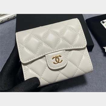 Chanel Classic Small Flap Wallet AP0231 in Lambskin White/Gold (keke-23101011)