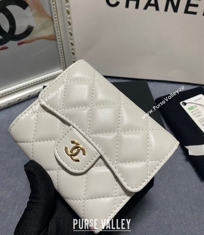 Chanel Classic Small Flap Wallet AP0231 in Lambskin White/Gold (keke-23101011)