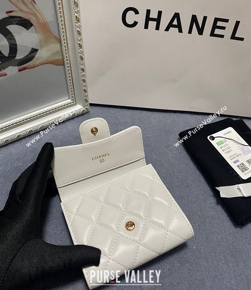 Chanel Classic Small Flap Wallet AP0231 in Lambskin White/Gold (keke-23101011)