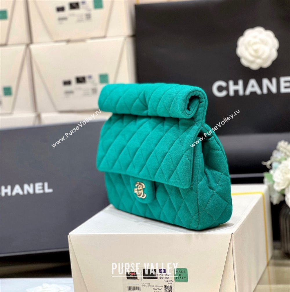 Chanel Wool Jersey & Gold-Tone Metal Clutch Bag AS4199 Green 2023 (ORIGINAL QUALITY) (shunyang-23101035)