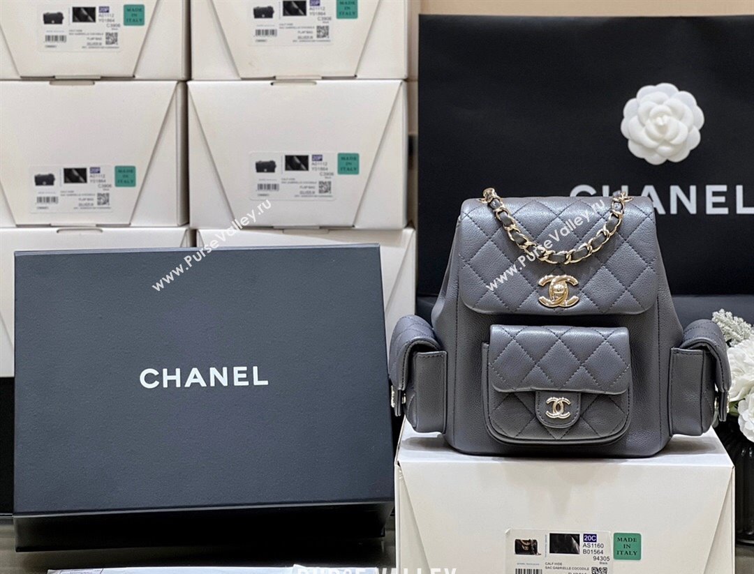 Chanel Grained Shiny Calfskin Small Backpack Bag AS4399 Gray 2023 (ORIGINAL QUALITY) (shunyang-23101008)