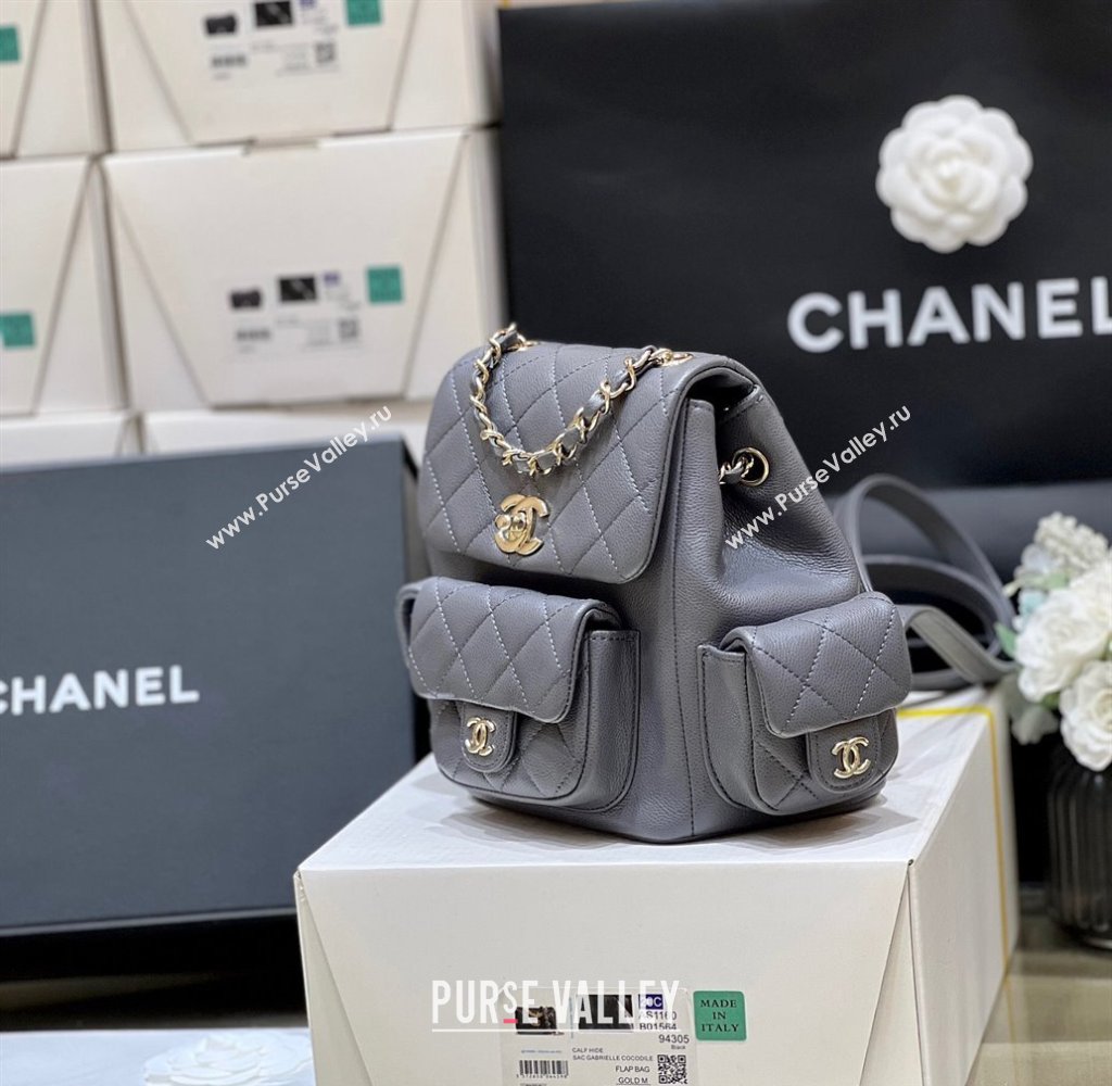 Chanel Grained Shiny Calfskin Small Backpack Bag AS4399 Gray 2023 (ORIGINAL QUALITY) (shunyang-23101008)
