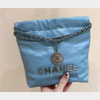 Chanel Shiny Calfskin CHANEL 22 Mini Handbag AS3980 Blue/Silver 2023 (ORIGINAL QUALITY) (shunyang-23101004)