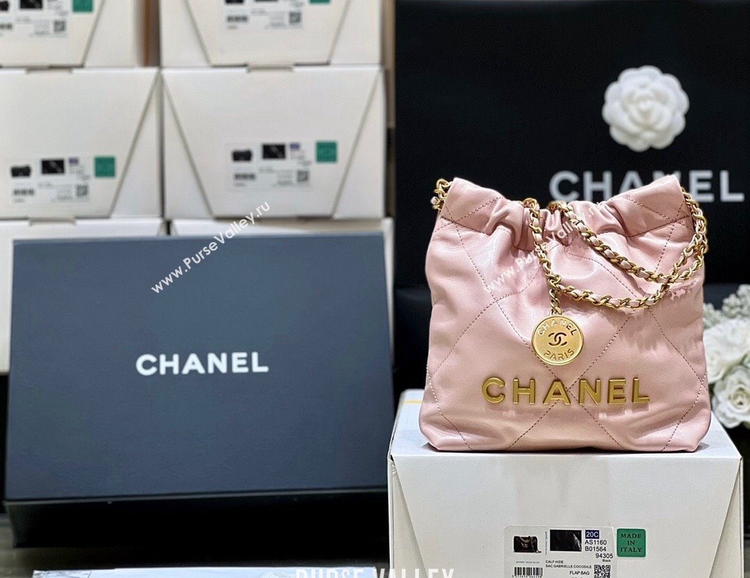 Chanel Shiny Calfskin CHANEL 22 Mini Handbag AS3980 Light Pink/Gold 2023 (ORIGINAL QUALITY) (shunyang-23101001)