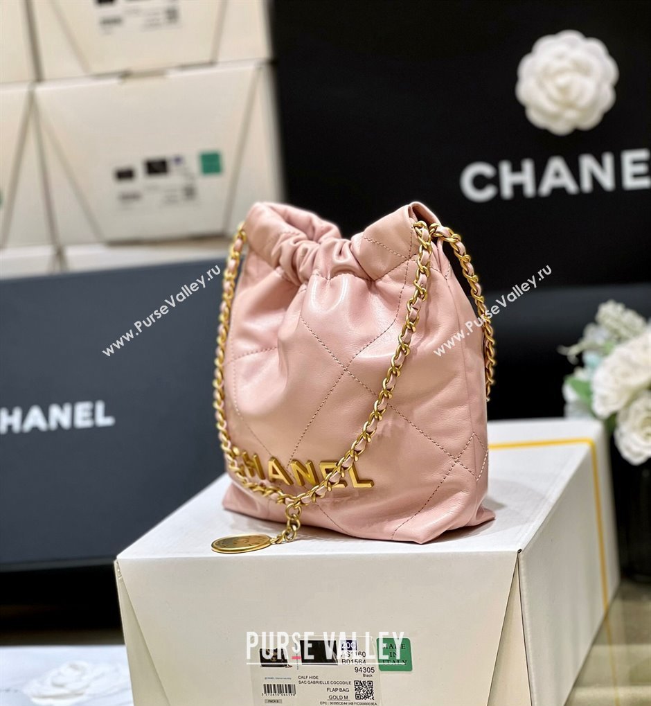 Chanel Shiny Calfskin CHANEL 22 Mini Handbag AS3980 Light Pink/Gold 2023 (ORIGINAL QUALITY) (shunyang-23101001)