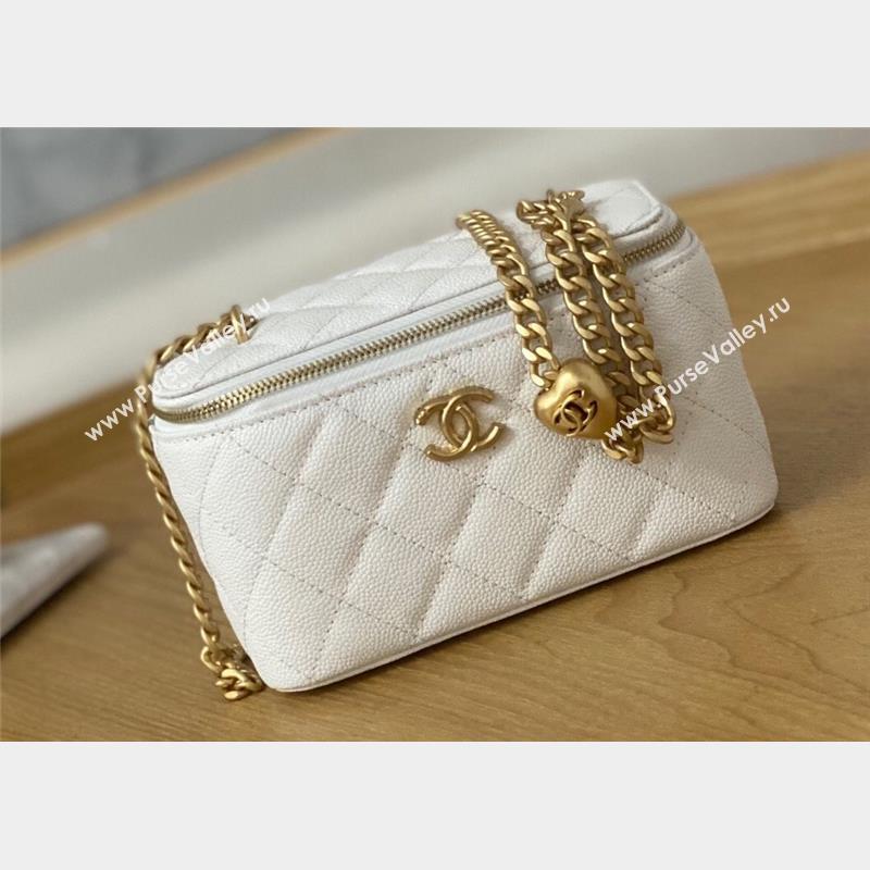 Chanel Small Sweet Heart Vanity Case Bag 81247 in Grained Calfskin White (yingfeng-23101102)