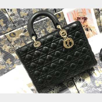 Dior Large Lady Dior Bag in Cannage Lambskin Black (xinyidai-23101401)